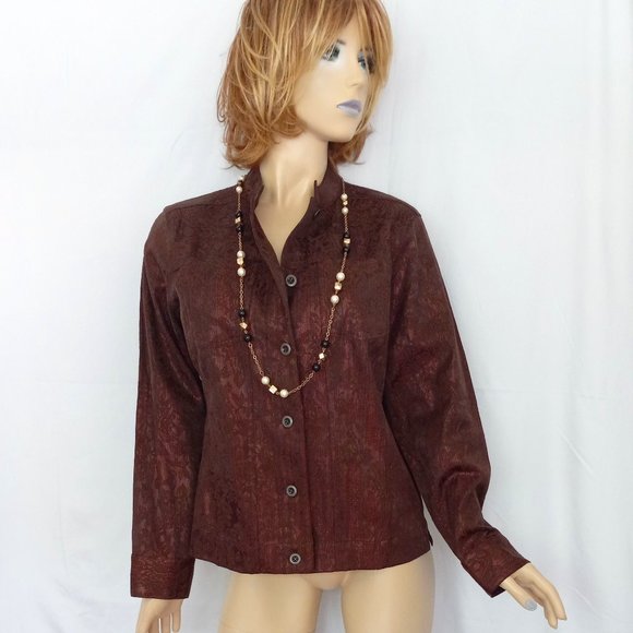 CHICO'S Brown/Bronze Button Down Jacket Coat Sz 2/L CHIC! - Picture 3 of 5